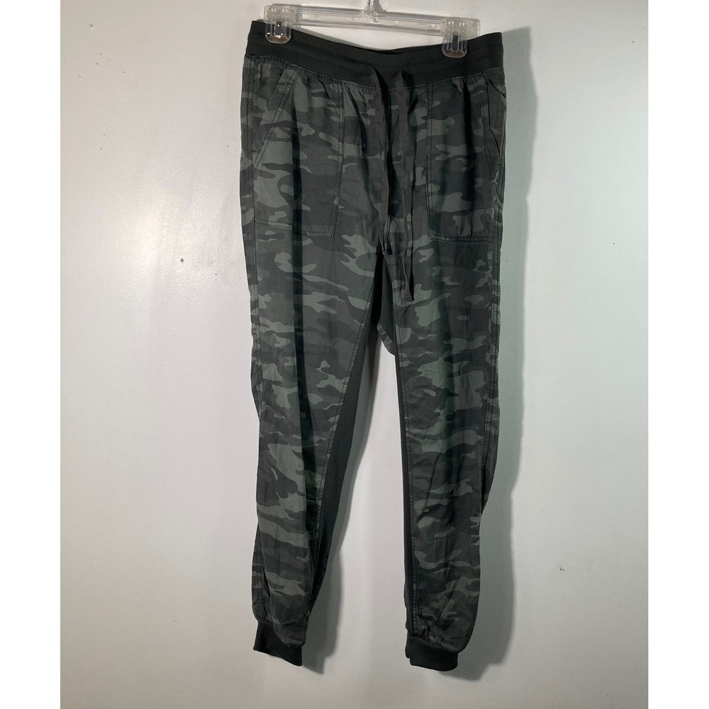 Womens Seven 7 Linen Blend Camo Utility Joggers Tie Waist Green Gray S